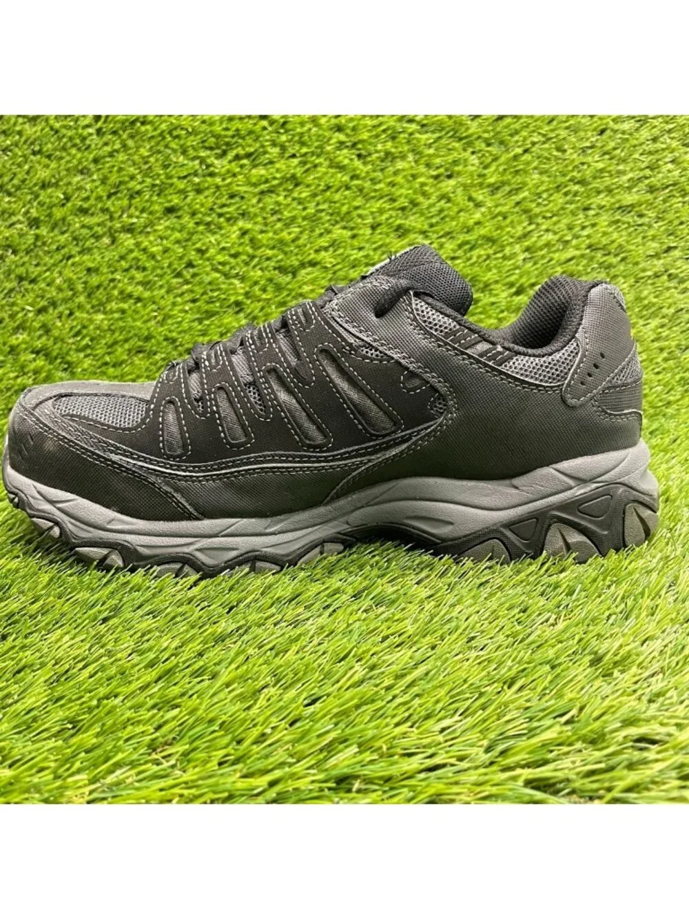 Skechers Cankton Mens Size 9.5E Black Gray Steel Toe Lace Up Safety Work Shoes